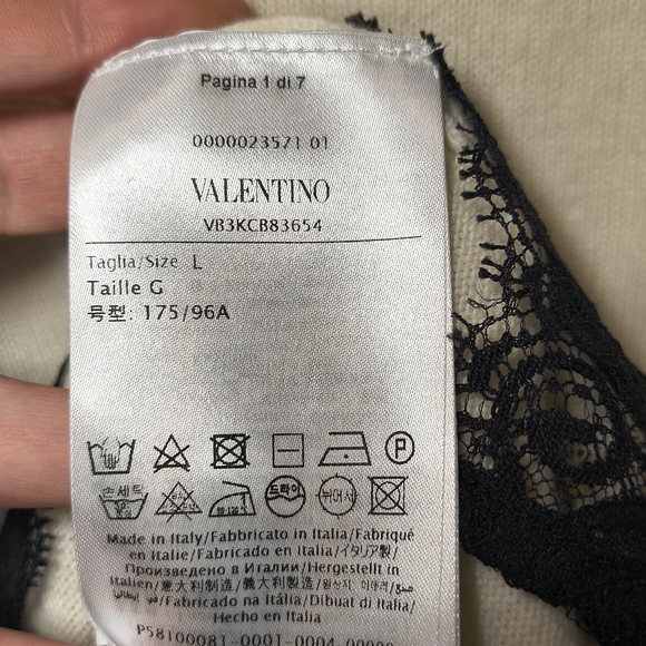 Valentino Beige Long Sleeve Top with Black Lace Wool + Cashmere Size L - Picture 11 of 13